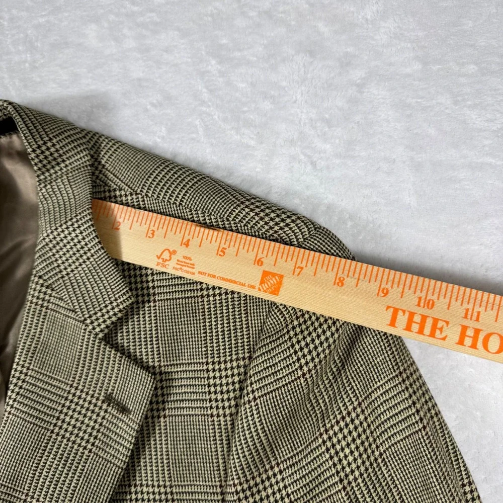 VTG Chaps Ralph Lauren Mens 42R Silk Wool Glen Plaid Blazer Sport Coat Tan Brown